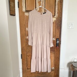 Chic Long Sleeve Cream Dress